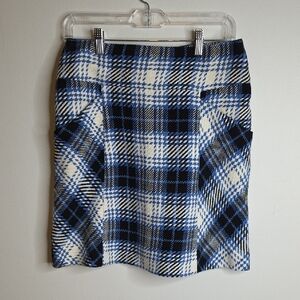 Maeve Anthropologie Blue,black & White Plaid Pencil Skirt Sz 4